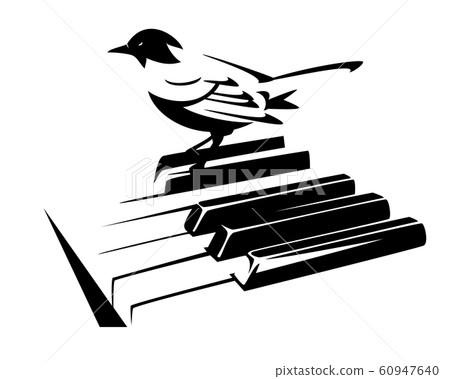 bird and piano keys black and white vector design 60947640