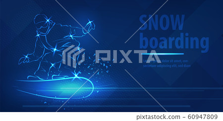 Snowboard man figure jumping sport blue neon banner Snowboard man figure jumping sport blue neon banner 60947809
