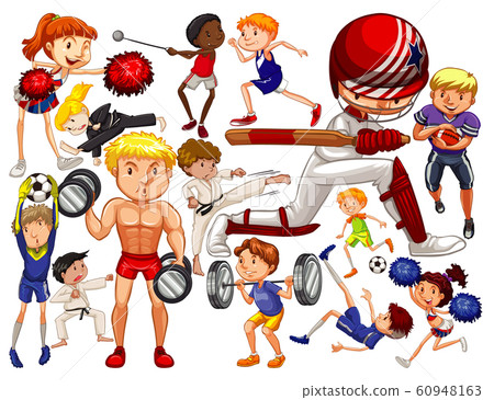 People Doing Different Types Of Sports On White Stock Illustration