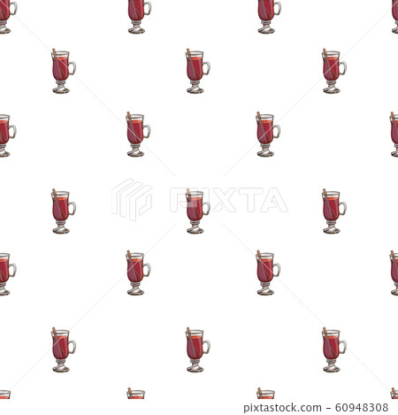 Bright vector food illustration. Colorful hand drawn seamless pattern with popular drinks isolated on white. Positive fashion fabric print. Polka dot endless texture in wine red and maroon colors. 60948308