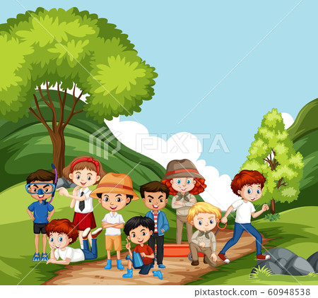 Scene with many children in the park 60948538