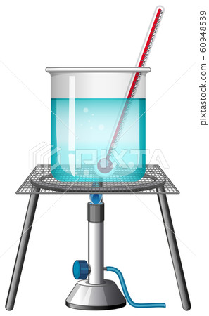 Beaker with thermometer on burning stand 60948539