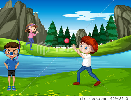 Scene with children playing in the park Scene with children playing in the park 60948540