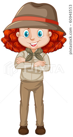 Girl in brown uniform on white background Girl in brown uniform on white background 60948553