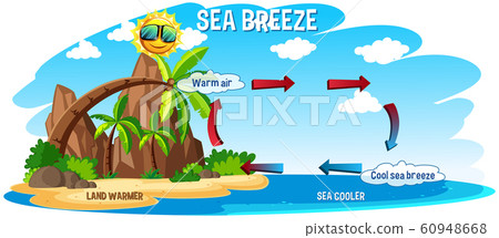 Diagram showing sea breeze with ocean and land Diagram showing sea breeze with ocean and land 60948668