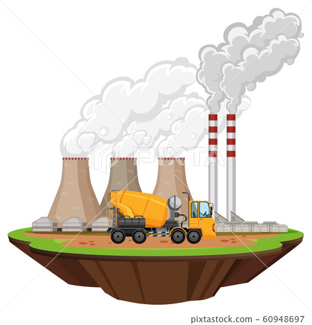 Scene with factory buildings and cement mixer on Scene with factory buildings and cement mixer on 60948697
