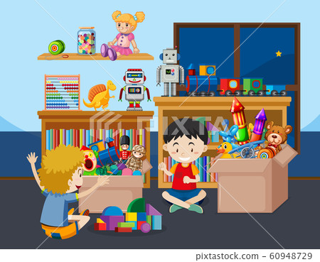 Scene with kids playing in the room - Stock Illustration [60948729] - PIXTA