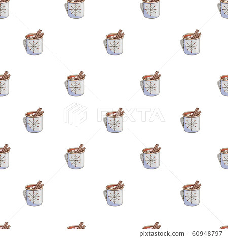 Vector food illustration in chocolate and blue colors. Hand drawn seamless pattern with popular drinks isolated on white. Positive Christmas fabric print. Polka dot endless winter texture Vector food illustration in chocolate and blue colors. Hand drawn seamless pattern with popular drinks isolated on white. Positive Christmas fabric print. Polka dot endless winter texture 60948797