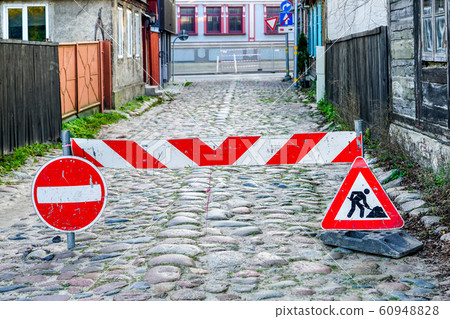 road barrier with warning and prohibition road road barrier with warning and prohibition road 60948828