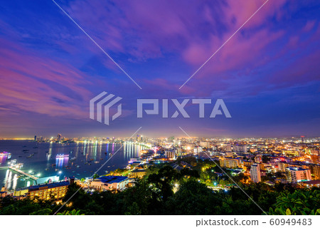 Pattaya City at night scene landmark in Thailand Pattaya City at night scene landmark in Thailand 60949483