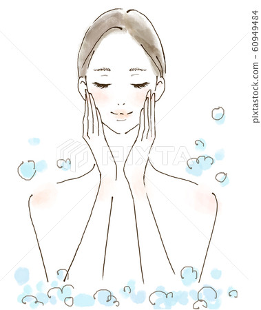Bubble bath jacuzzi bath time massage beauty care woman watercolor style illustration 60949484