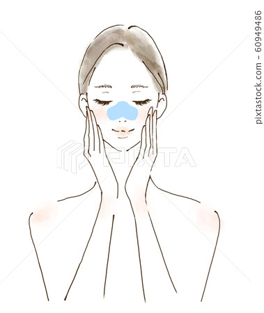 鼻子包毛孔護理女人美容洗澡時間水彩風格手繪插圖 60949486