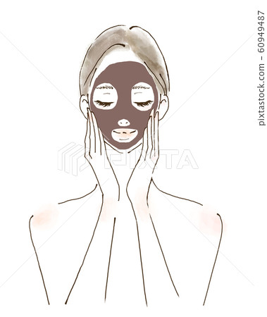 Woman doing clay pack Spa Esthetic Beauty Hand drawn illustration People 60949487