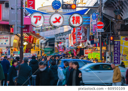 Tokyo cityscape in Japan overlooking Ameyoko (reborn signboard) 60950109