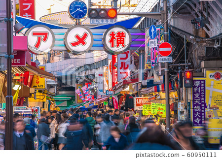Tokyo cityscape in Japan overlooking Ameyoko (reborn signboard) 60950111