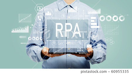 Robotic process automation concept with man holding a tablet 60955335