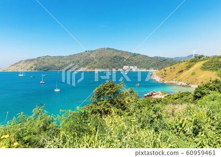 View on Nai Harn bay beach beach at Rawai area on Phuket island Thailand View on Nai Harn bay beach beach at Rawai area on Phuket island Thailand 60959461