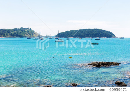 View on Nai Harn bay beach beach at Rawai area on Phuket island Thailand View on Nai Harn bay beach beach at Rawai area on Phuket island Thailand 60959471