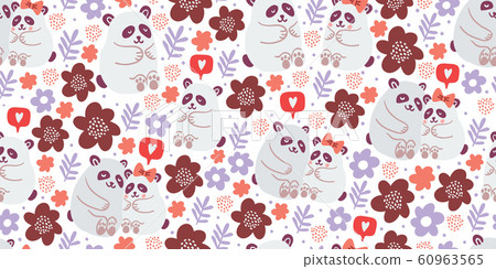 Seamless pattern with cute pandas couples in love 60963565