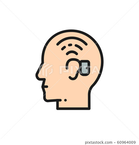 Bone Anchored Hearing Aid, BAHA flat color line icon. 60964009