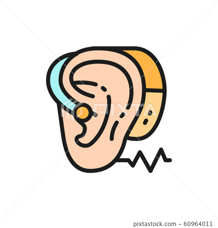 Hearing aid flat color line icon. Isolated on white background 60964011