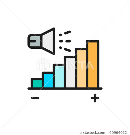 Hearing aid volume control flat color line icon. Isolated on white background 60964012