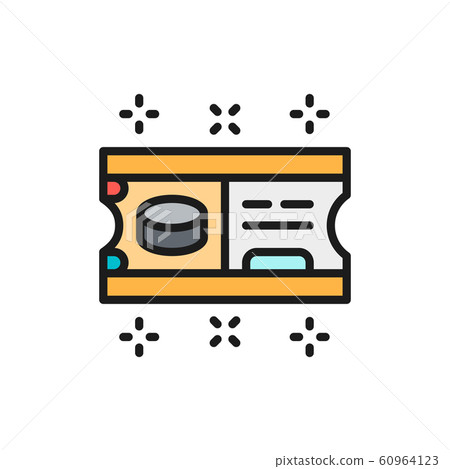 Ice hockey ticket flat color line icon. Isolated on white background 60964123