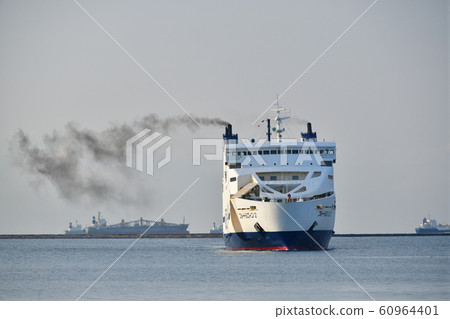 Scenery of a ferry arriving at Hakodate Port in Hakodate City, Hokkaido 60964401