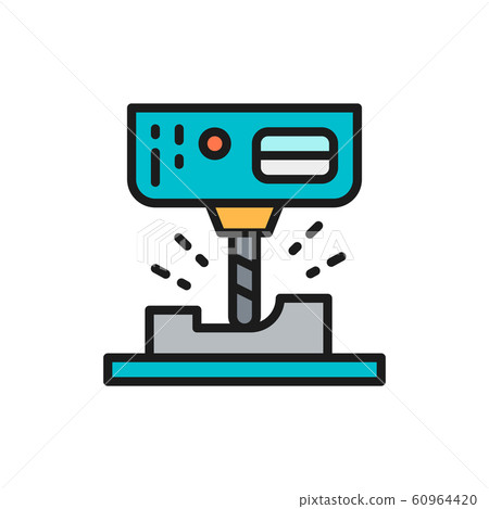 Laser engraving machine, cnc milling machine flat color line icon. 60964420
