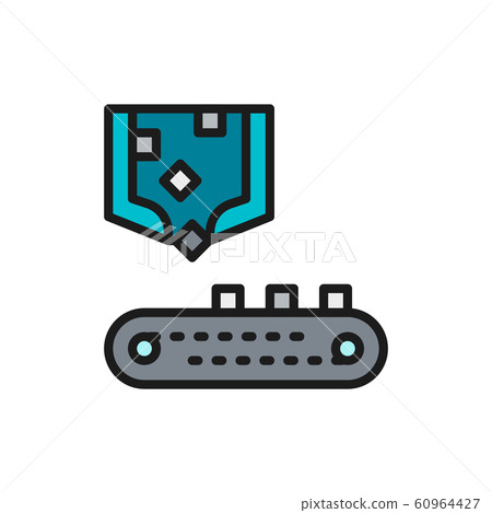 Robotic sorting arm with conveyor belt, metallurgy production color line icon. Robotic sorting arm with conveyor belt, metallurgy production color line icon. 60964427