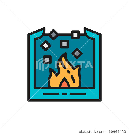 Blast metal melting, ladle for melting steel, metallurgy flat color line icon. 60964430