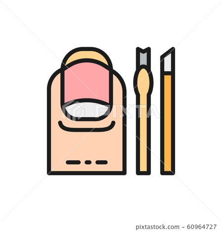 Manicure tools for removing cuticle, nail salon service flat color line icon. 60964727