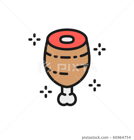Meat, pork knuckle, prehistoric eat flat color line icon. 60964754