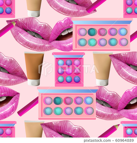 Make up seamless pattern. Beauty background with cosmetic products. Make up seamless pattern. Beauty background with cosmetic products. 60964889