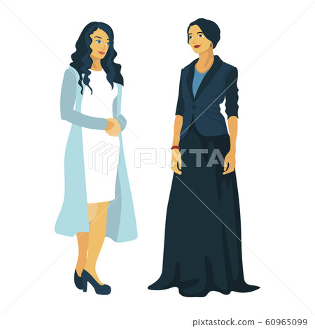 Couple of girls in evening dresses. Vector... - Stock Illustration ...