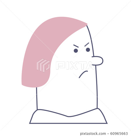 Pink-haired angry girl's half turned avatar in pastel colors. Linear vector illustration for web and printing. 60965663