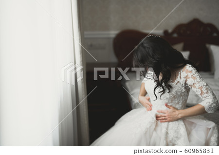 Portrait of a beautiful fashion bride, sweet and sensual. Wedding make up and hair 60965831