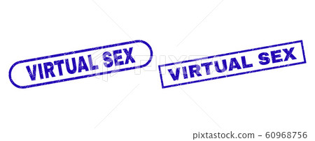 VIRTUAL SEX Blue Rectangle Stamp Seal with Grunged Texture VIRTUAL SEX Blue Rectangle Stamp Seal with Grunged Texture 60968756