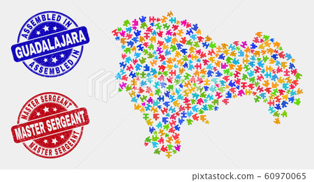 Puzzle Guadalajara Province Map and Grunge Assembled and Master Sergeant Stamp Seals 60970065