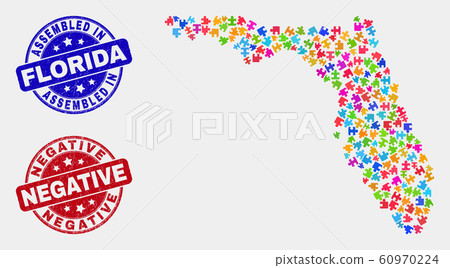Puzzle Florida State Map and Grunge Assembled and Negative Watermarks 60970224
