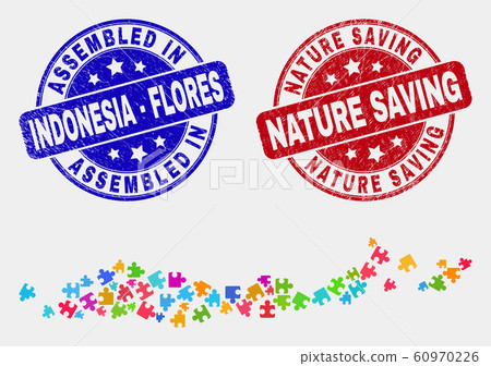 Module Flores Islands of Indonesia Map and Distress Assembled and Nature Saving Stamps 60970226