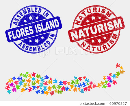 Module Flores Island of Indonesia Map and Distress Assembled and Naturism Watermarks 60970227