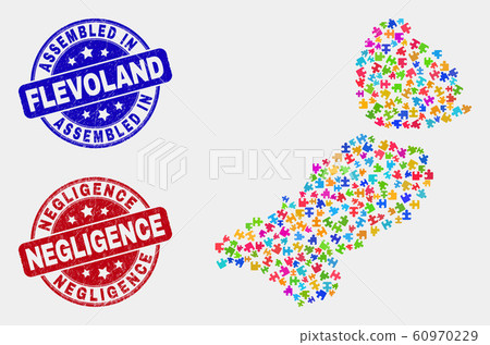 Bundle Flevoland Province Map and Grunge Assembled and Negligence Stamp Seals 60970229