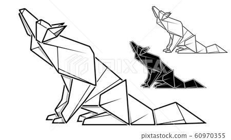 Image of paper wolf origami (contour drawing). Image of paper wolf origami (contour drawing). 60970355