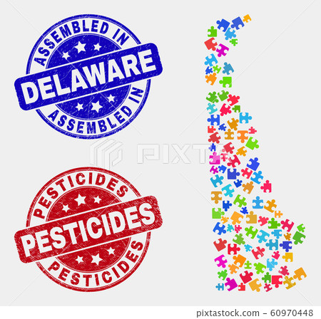 Bundle Delaware State Map and Grunge Assembled and Pesticides Watermarks 60970448