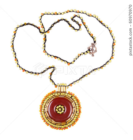 necklace with leather pendant embroidered by beads necklace with leather pendant embroidered by beads 60970970