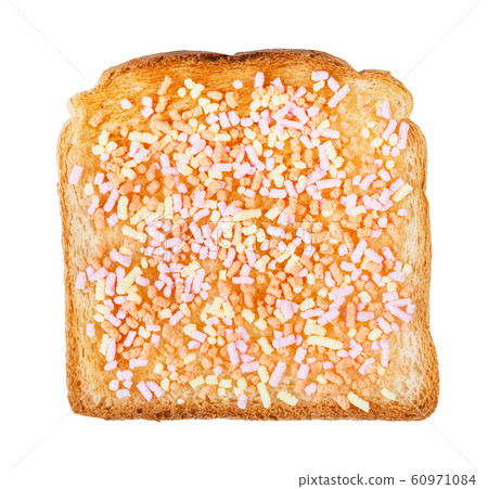 top view of sweet toast with fruithails isolated top view of sweet toast with fruithails isolated 60971084