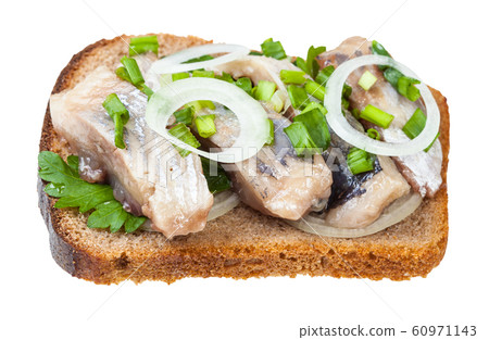 open sandwich salted herring and onion isolated open sandwich salted herring and onion isolated 60971143
