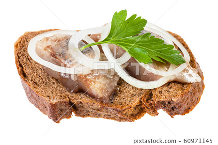 open sandwich with herring, onion, parsley open sandwich with herring, onion, parsley 60971145