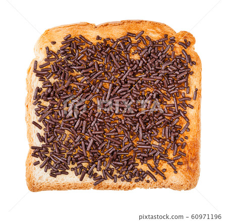 top view of toast with chocolate sprinkles top view of toast with chocolate sprinkles 60971196